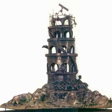 A sculpture of the Tower of Babel, by Alan Baughman, from the Introductory Room of the Museum of the Alphabet