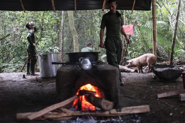FARC rebels in their field kitchen during breakfast hours at the 10th Guerrilla Conference, where the peace accord was being ratified by on September 23, 2016.