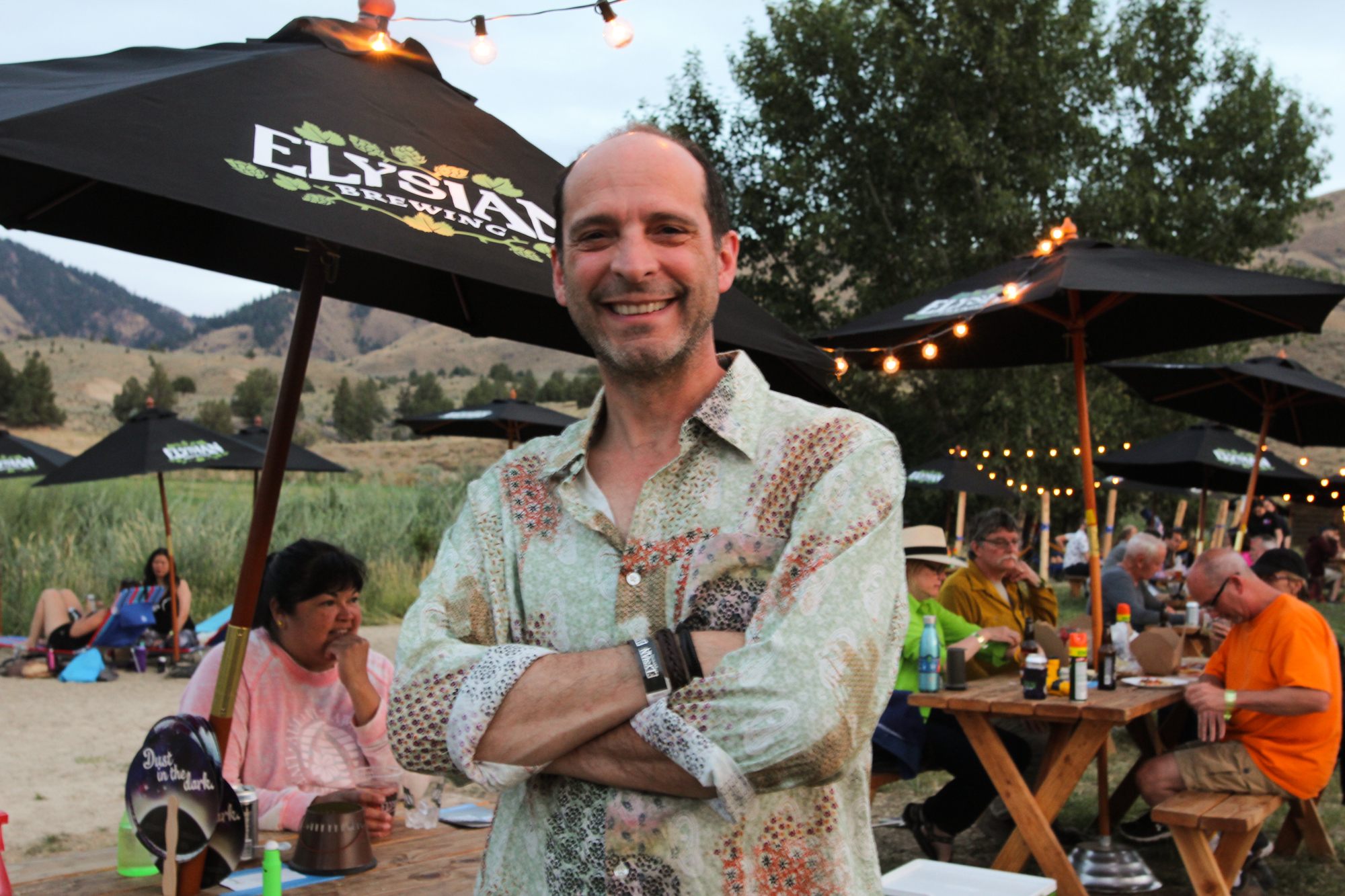 Elysian Brewing cofounder Joe Bisacca surveys the beachside beer garden.