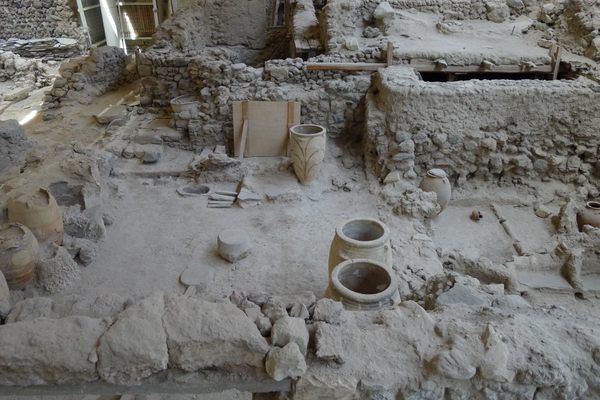 A Minoan town buried under ash from the Thera eruption. 