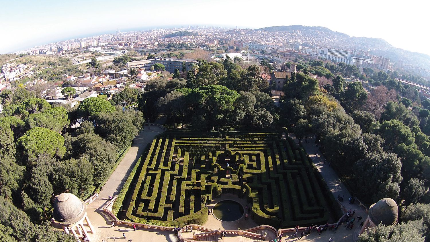 An aerial view of the Horta Labyrinth, Barcelona, Spain.