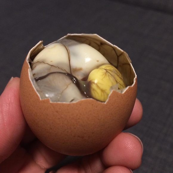 Boiled fertilized duck egg.