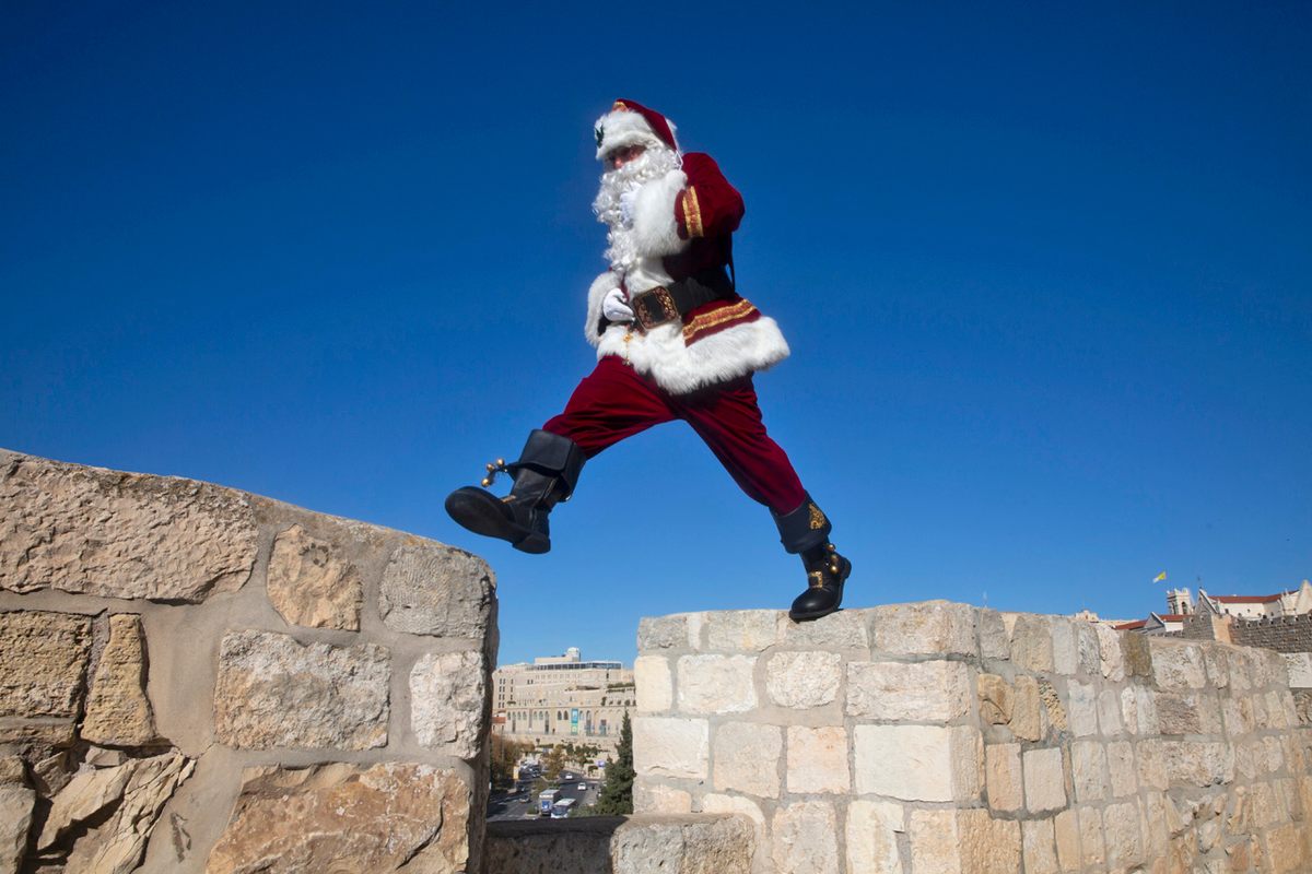 Kassissieh on a stone wall near Jaffa Gate of the Old City of Jerusalem.