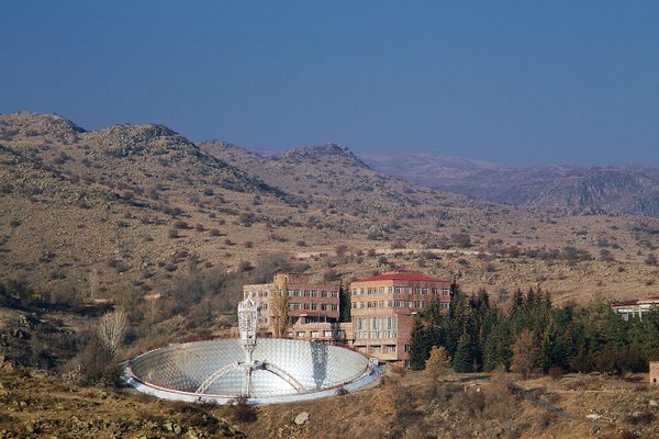 The 54-meter dish of the radio telescope.