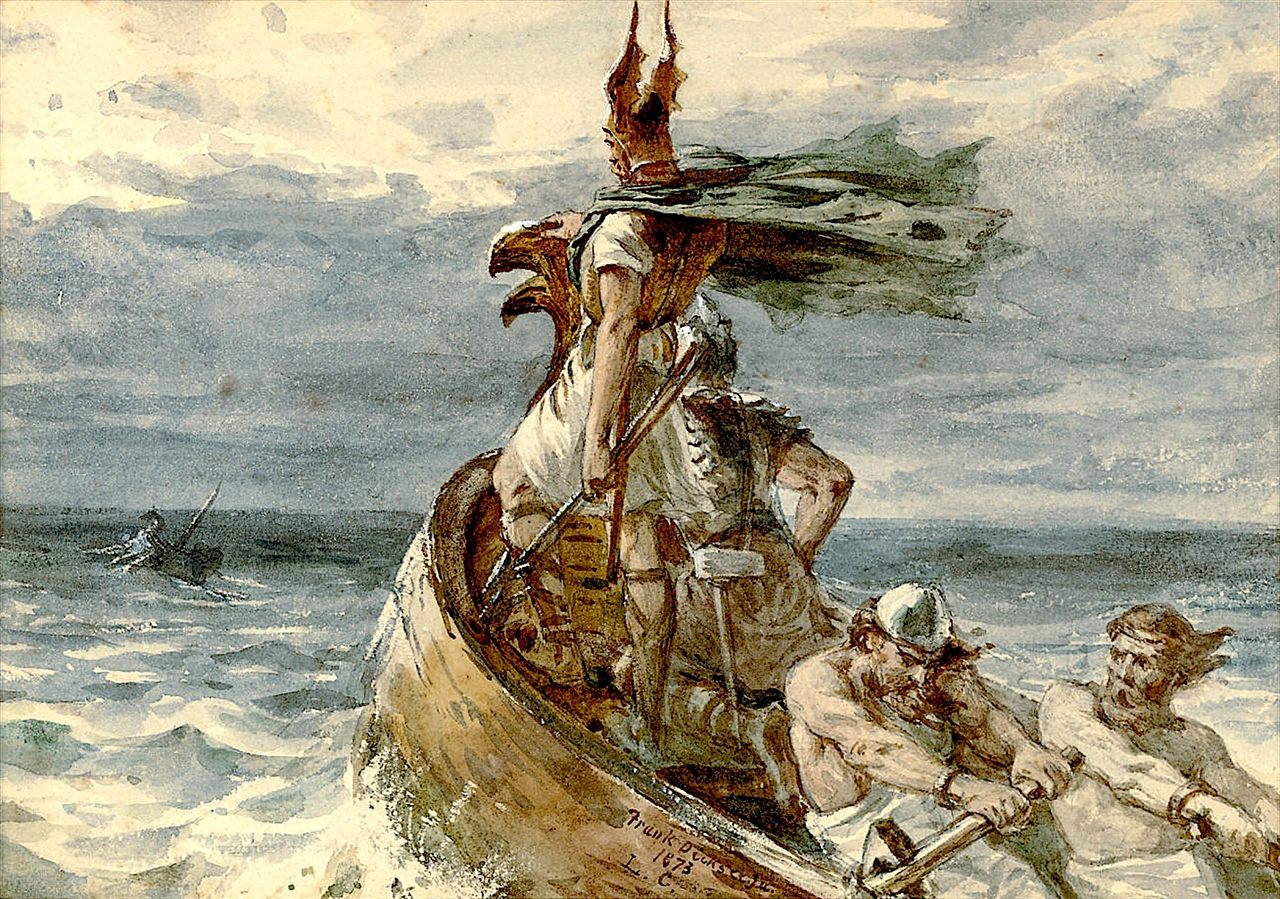 In this 1873 watercolor, artist Frank Dicksee shows Viking raiders heading for land.