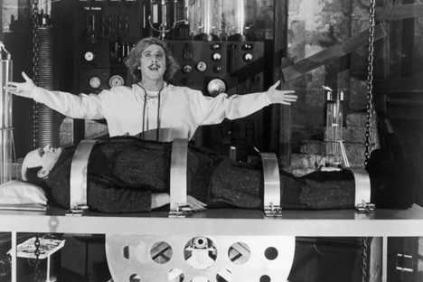 Wilder, with Peter Boyle on the slab, in Young Frankenstein.