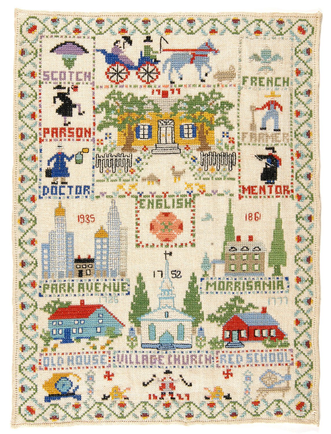 This sampler features some modern skyscrapers.
