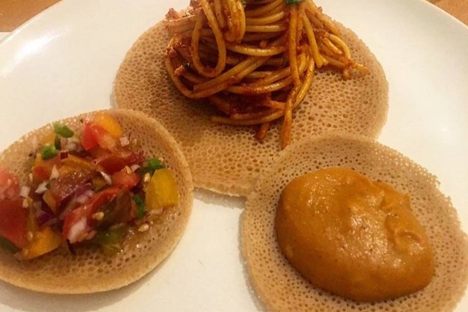 This take on spaghetti injera uses the classic Ethiopian spice blend berbere.