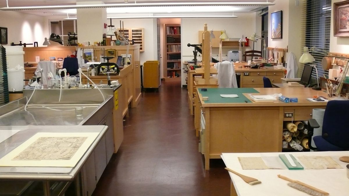 The Boston Athenaeum preservation room, where Cushing worked for the first part of his career.