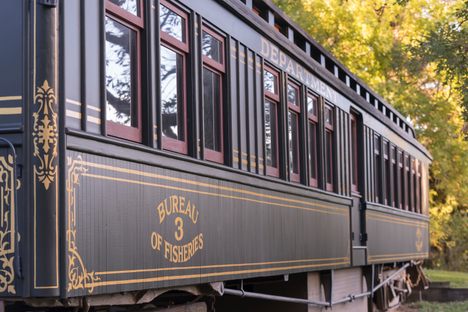 The replica rail car.
