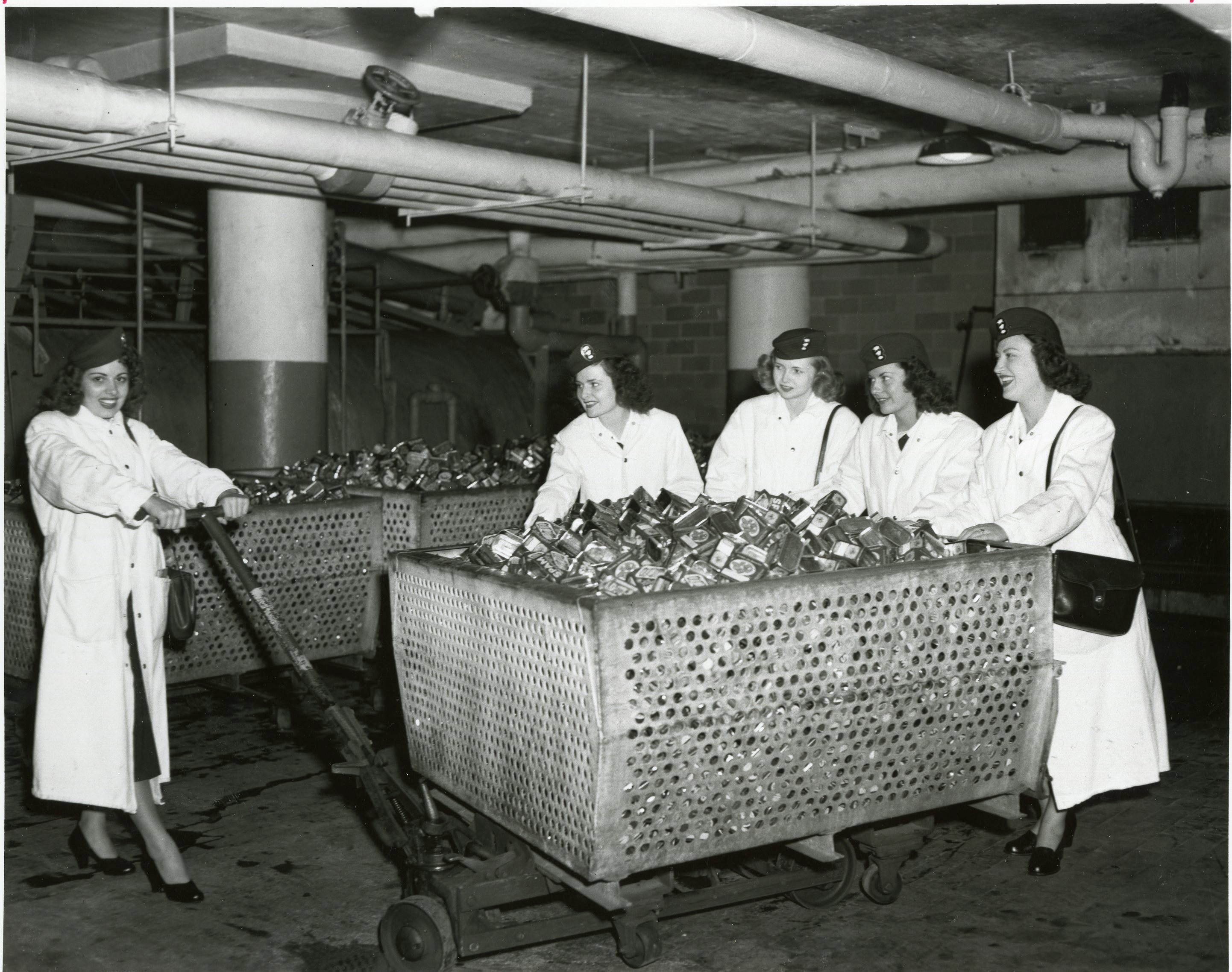 Five Hormel Girls on an Austin, Minnesota factory tour.