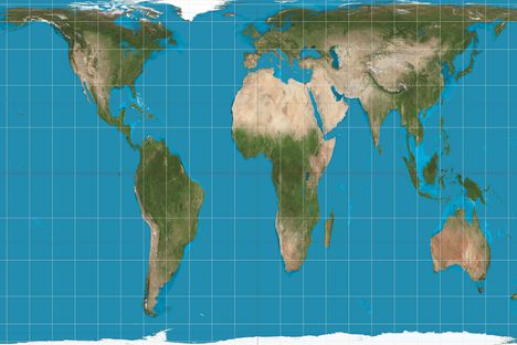 The Peters projection, featuring accurate sizes and stretched-out shapes.