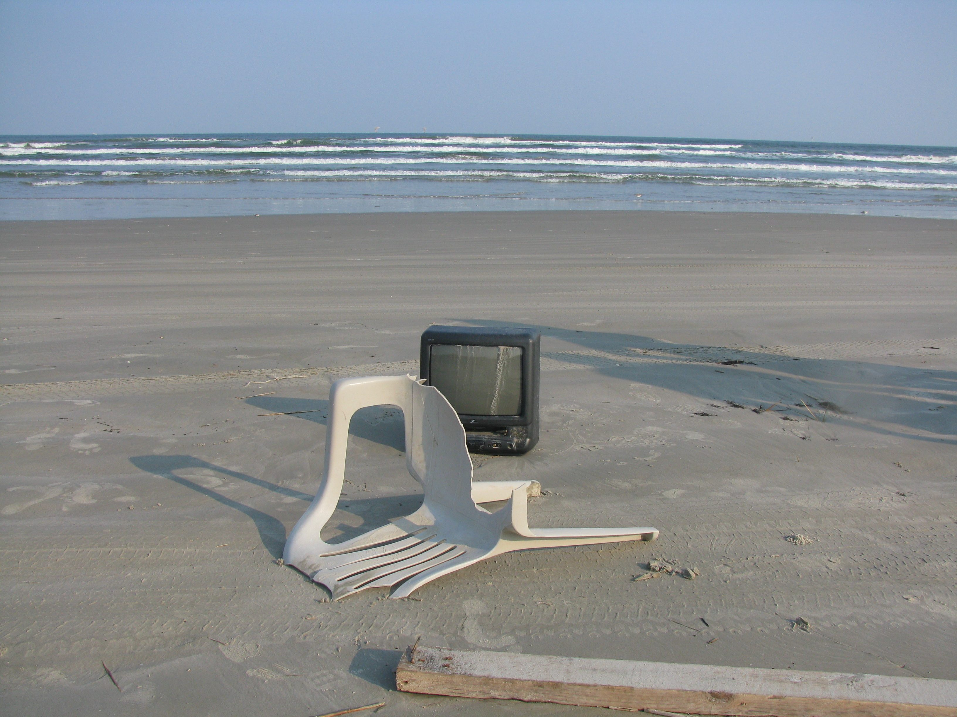 A television and a chair, tossed over to the other side of Texas by Hurricane Rita and found by reader Marie Finnegan.