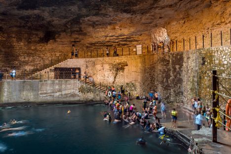Swimming in Cenote Hubiku.