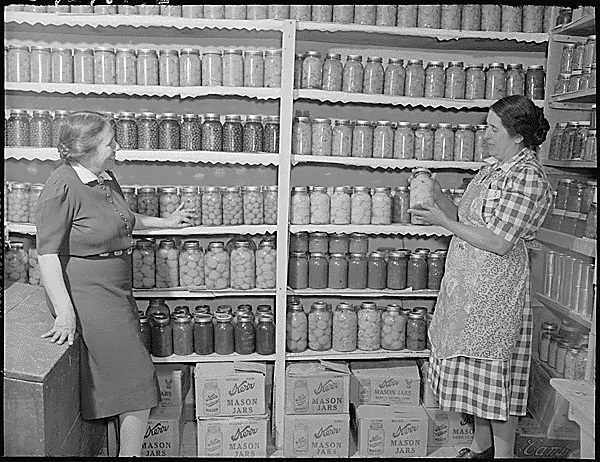 A wealth of home-canned fruits and vegetables. 