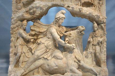 Mithraeum elements included a tauroctony, or depiction of Mithras sacrificing a bull.