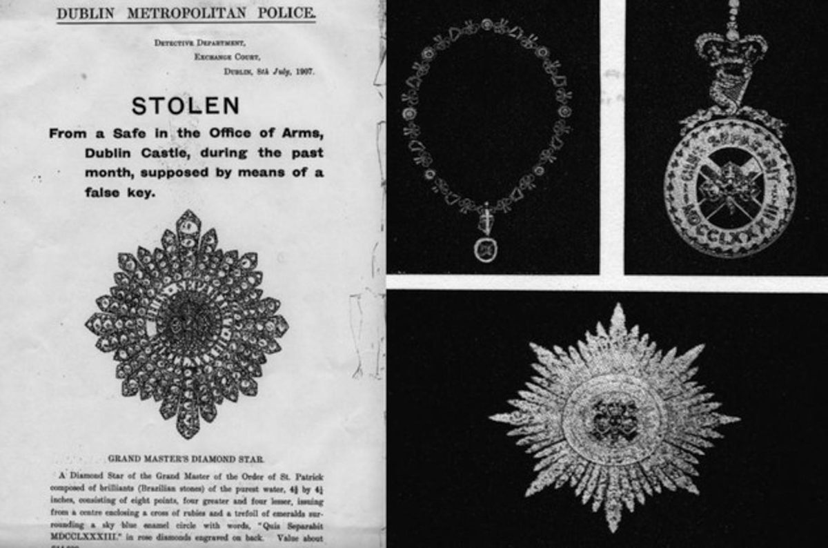 The jeweled insignia of the Most Illustrious Order of St. Patrick were only referred to as the Irish Crown Jewels after their theft.