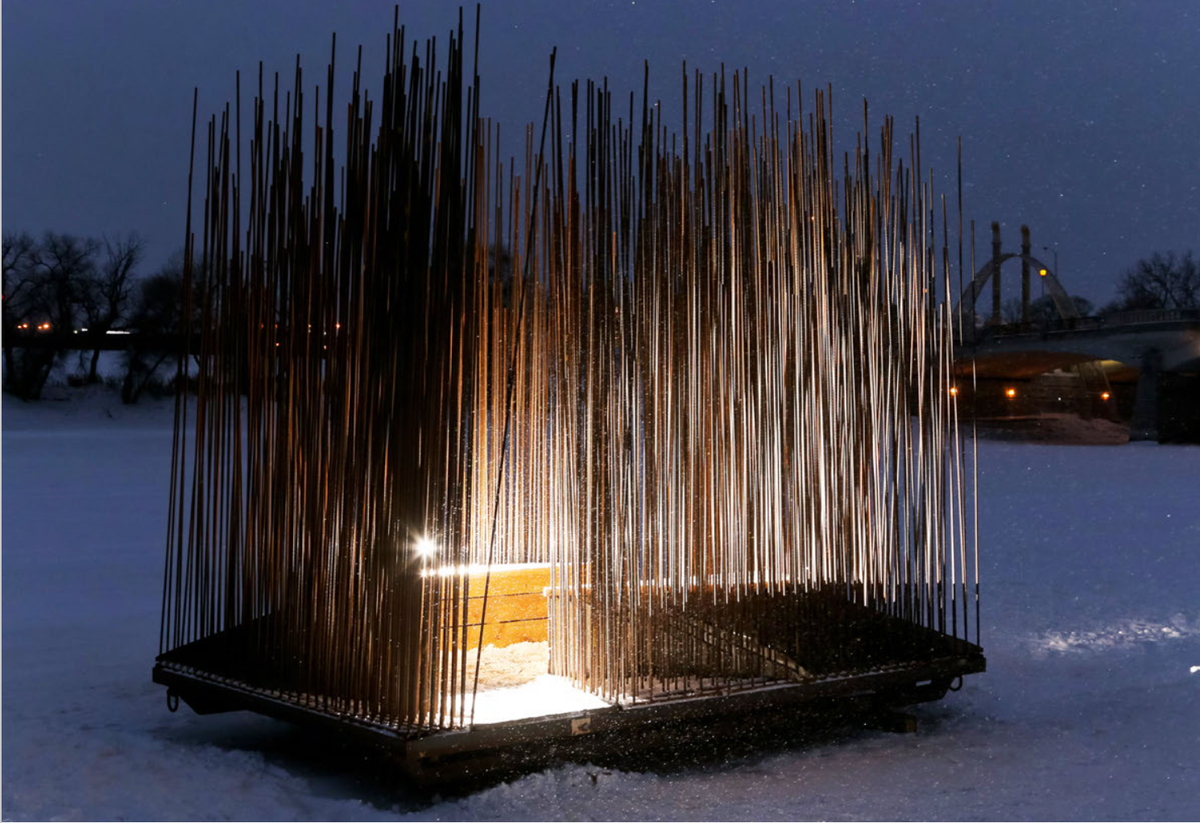 "Shelterbelt," from 2016, imitates the bare trees of winter.