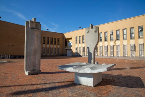 A 1974 sculpture called "The Family" at Beach Channel High School in Queens, New York.