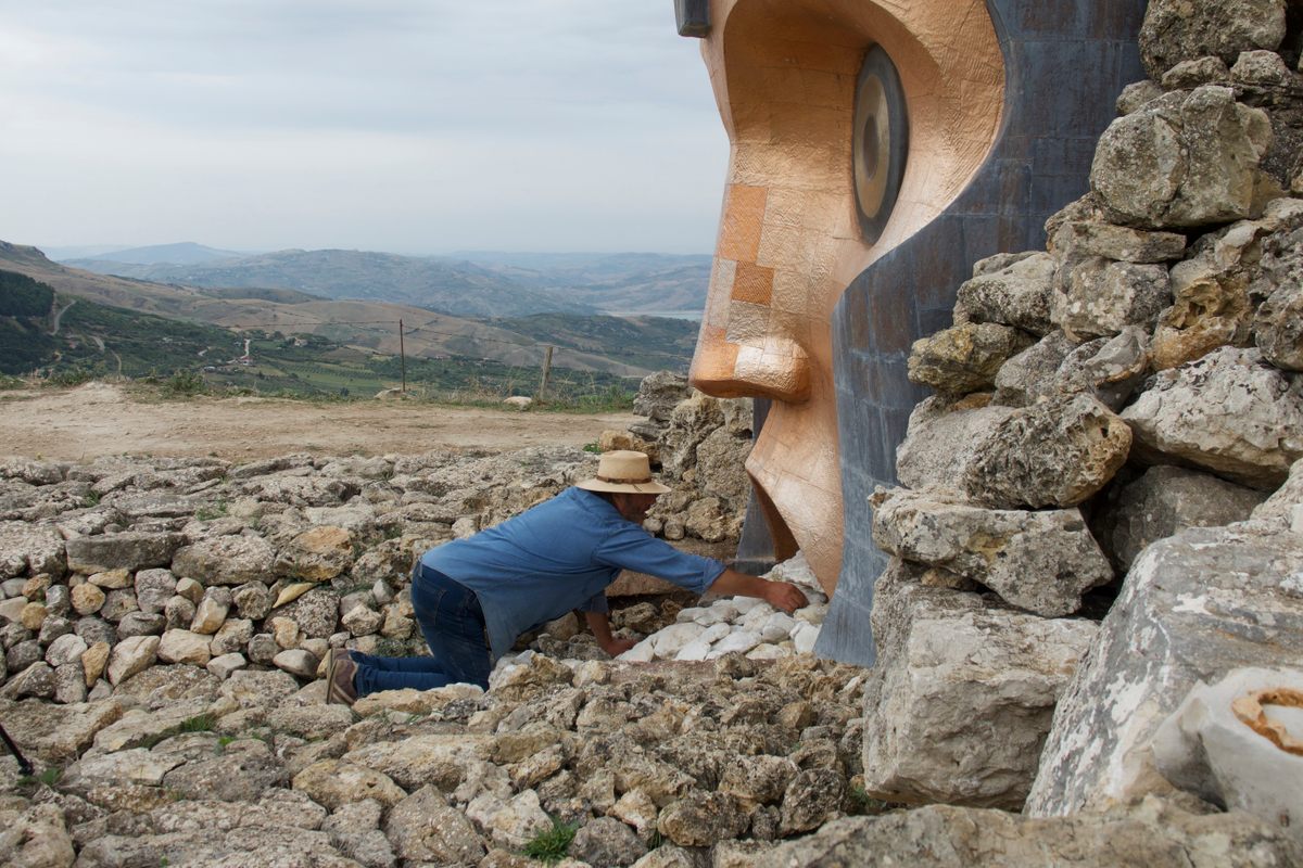 Reina continuing work on <em>Glossa</em>, a portion of the work dedicated to the concept of language.
