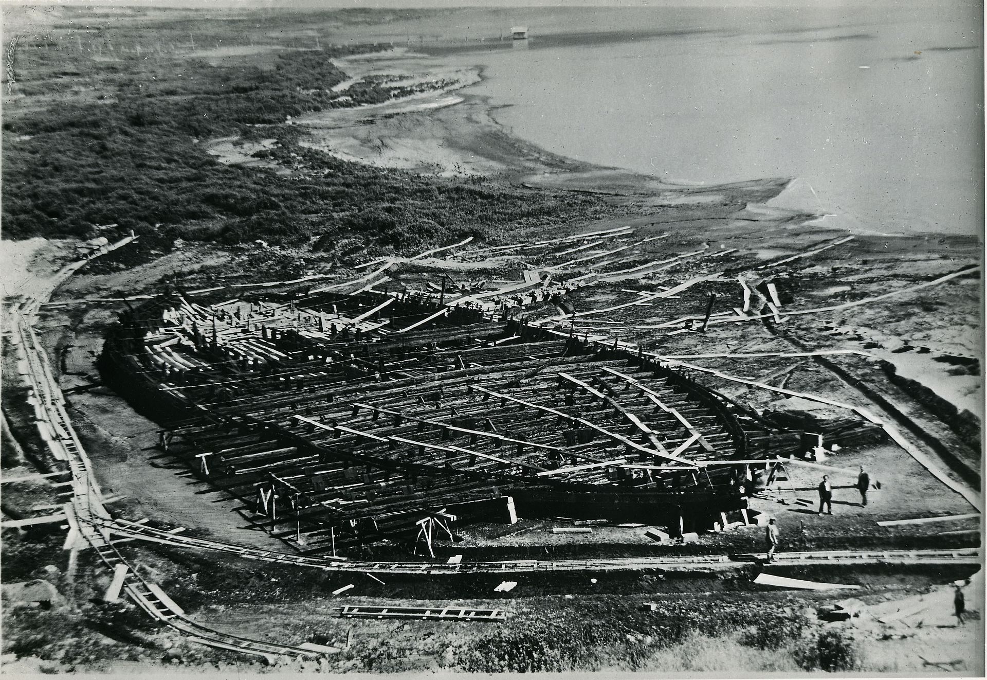 One of Caligula's sunken pleasure ships, retrieved from the bottom of Lake Nemi in the 1920s.