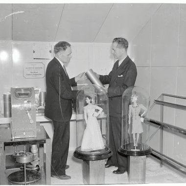 Dr. TK Peters and Dr. Thornwell Jacobs examining obejcts in the Crypt of Civilization