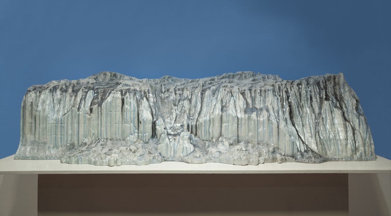 A scale model of a section of Antarctica's Canada Glacier, as viewed from the Lake Fryxell side. The model is about five feet long.*