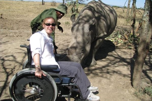 Macy on safari in Kenya (Oh, hello, rhino!).