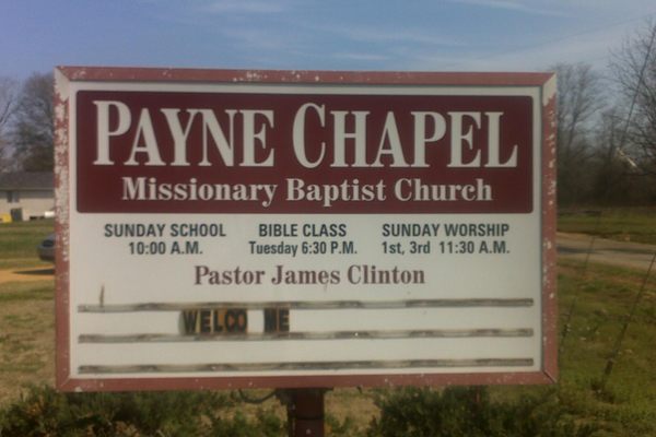 The sign marking Payne Chapel in Quito, Mississippi.