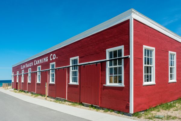 The building sports a strikingly photogenic red-and-white exterior.