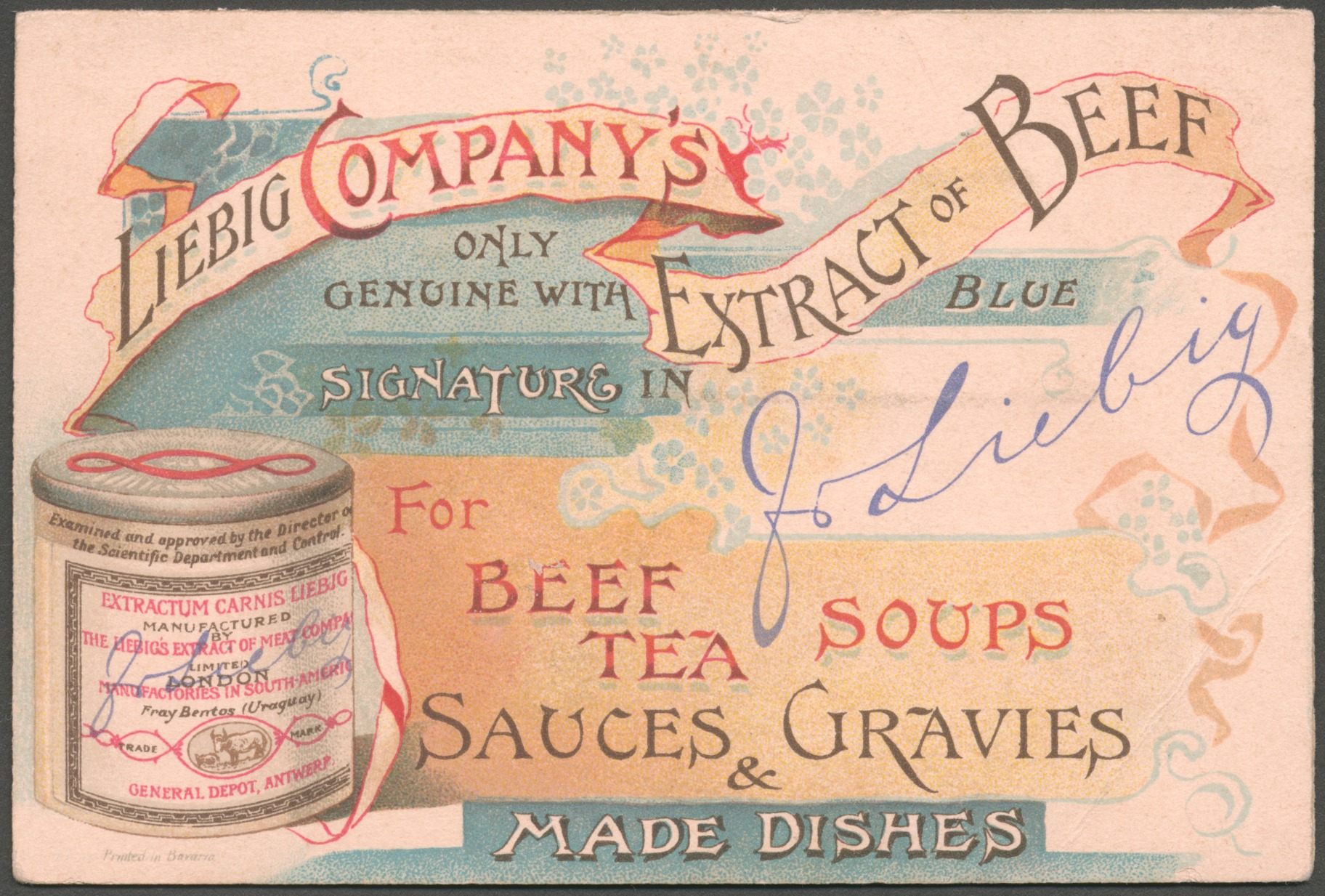 Advertising for Liebig Company Meat extract, 1880s. 
