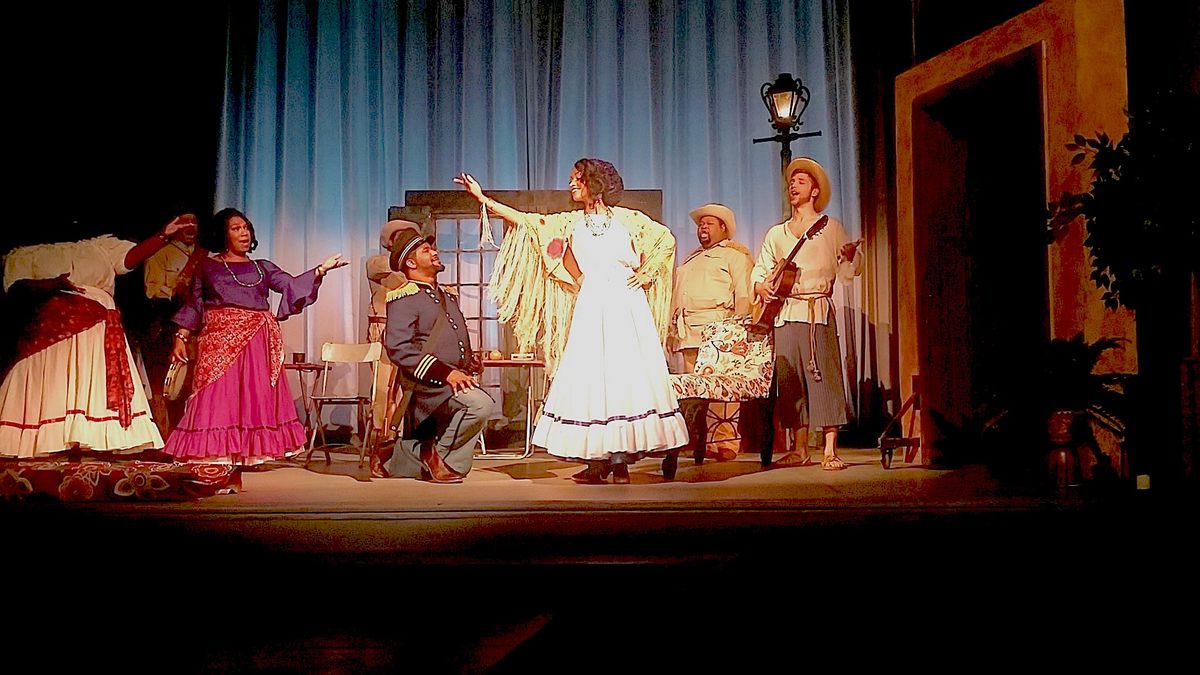 OperaCreole's production of <em>La Flamenca</em> starred Kenya Jackson (center in white) as Flamenca, a Cuban Creole fighting for independence, and Tyrone Chambers as Torres, a Spanish officer (kneeling).