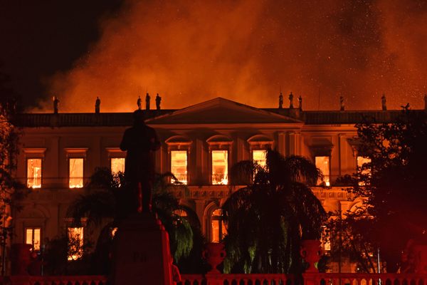The fire that swallowed Rio de Janeiro's Brazilian National Museum on September 2, 2018. 