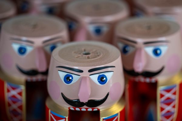 Traditional wooden nutcrackers await the finishing touches at the Füchtner family workshop in Germany, where the iconic style is said to have originated.