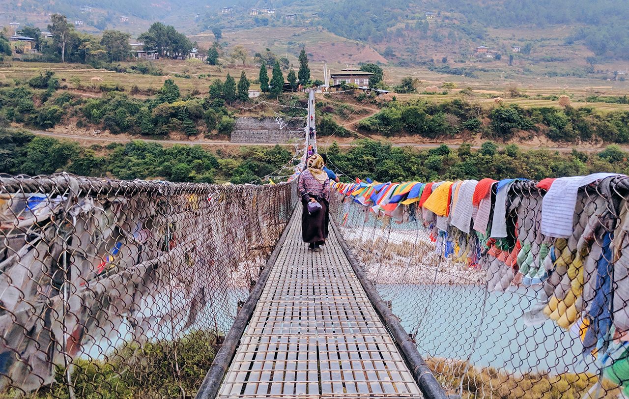 On the Punakha Suspension Bridge in Bhutan. 