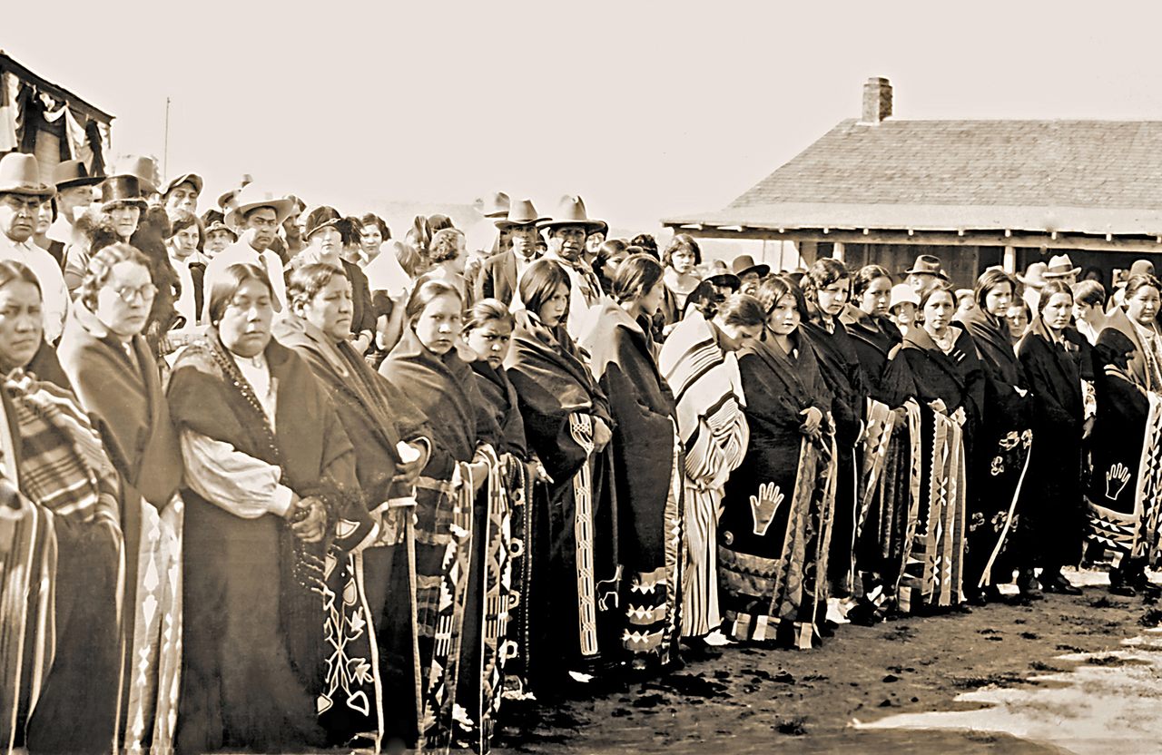 A crop from the 1924 panorama showing members of the Osage tribe alongside prominent local white businessmen and leaders.
