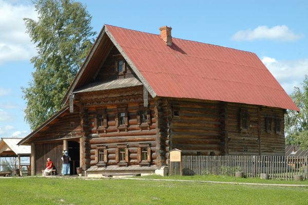 A traditional wooden building at the museum.