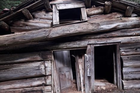 A collapsed cabin