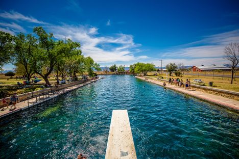 A view of the Balmorhea pool from the diving board.