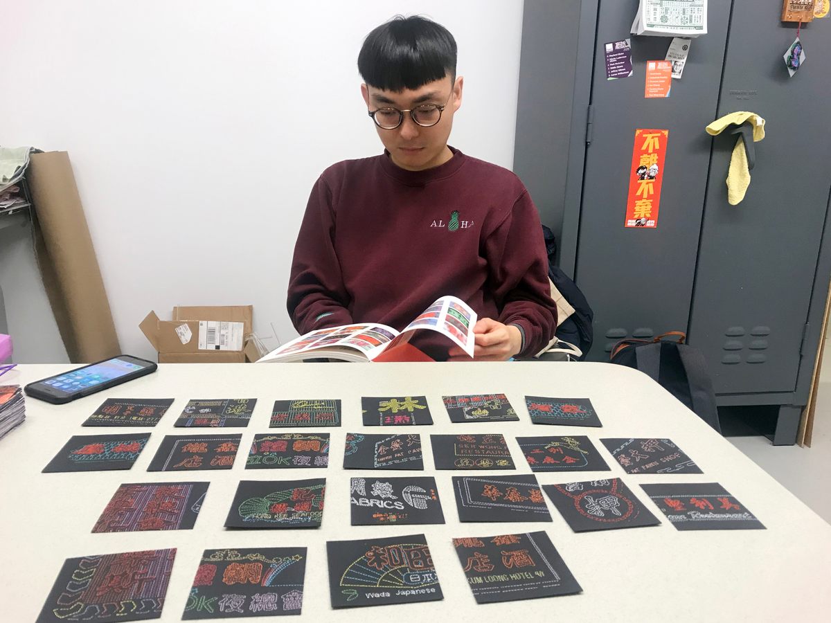 Since 2017, Percy Lam has embroidered tiny replicas of Hong Kong's neon lights.
