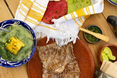 The tortillas come in a rainbow of colors.
