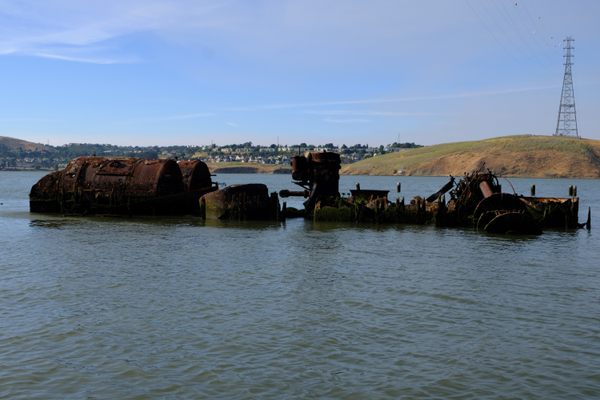 All that remains of the S.S. Garden City are its paddle wheel hub and boilers.