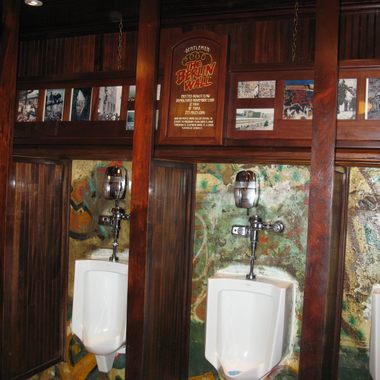 A piece of the Berlin Wall decorates the casino's men's room.