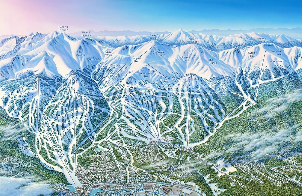 Sometimes, Niehues has to devise ways to get multiple sides of a mountain in a single view. This is Breckenridge, in Colorado.