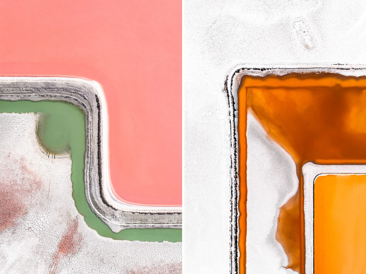 "The colors can vary from lighter shades of green to vibrant red," says Hegen. "Once the ponds have dried out, a crust of salt is left behind."