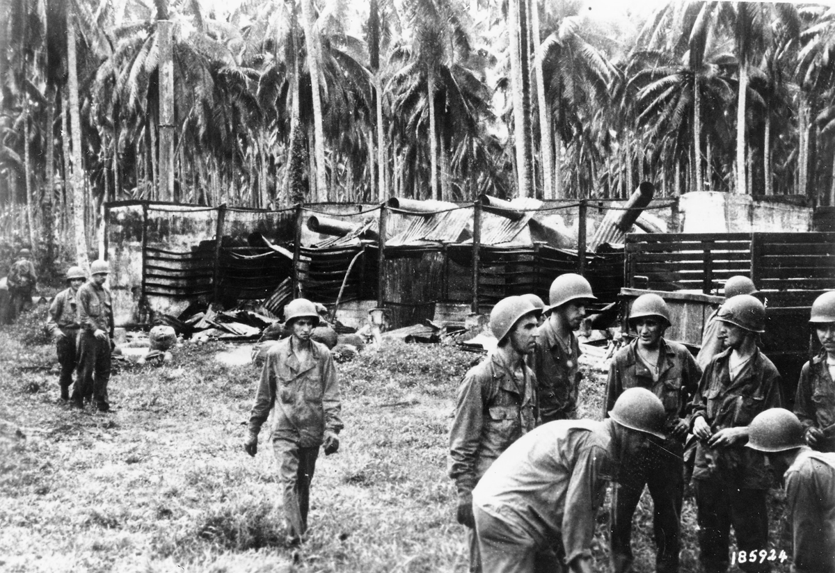 Dummy Japanese gun emplacements along the beach at Rendova Island.