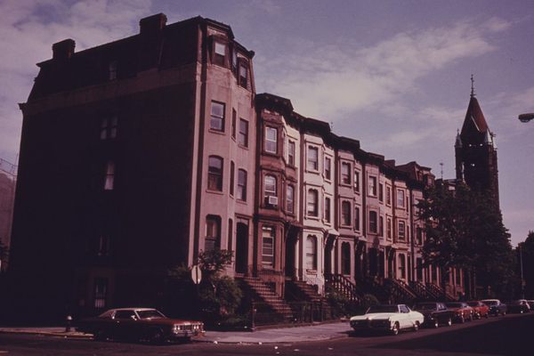 A block of Park Slope brownstones, circa 1974.