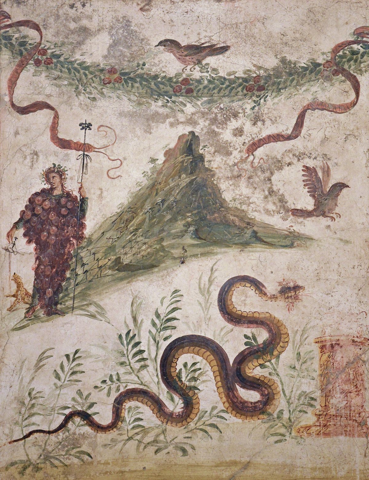 A fresco from Pompeii depicting Bacchus and Vesuvius.