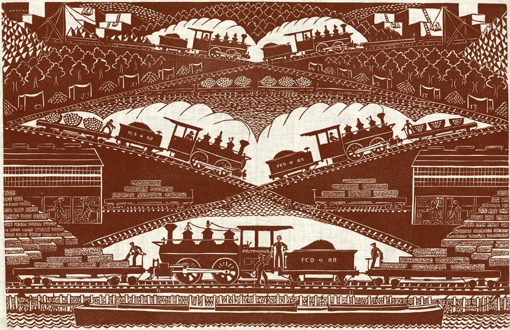 Eino Natti's 1950 print <em>Polyphemus</em> shows a granite train at work.