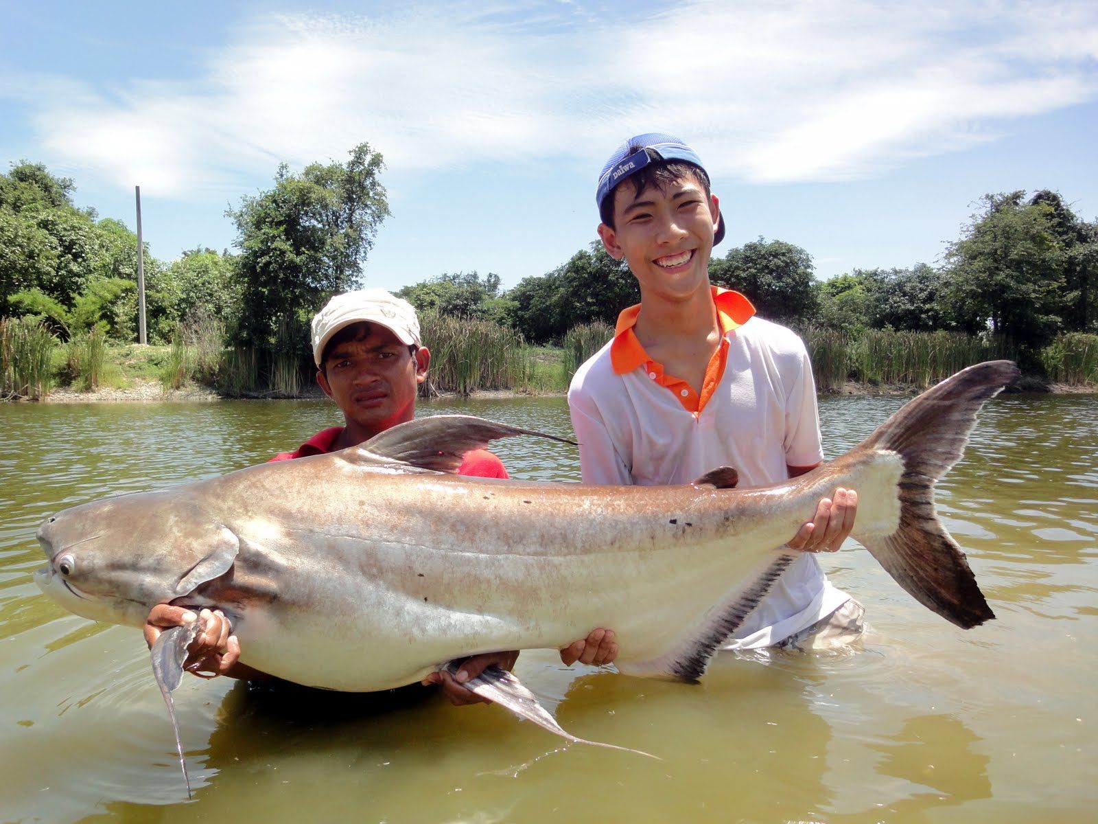A pangasius, or "Asian catfish," caught by some kids in Thailand.